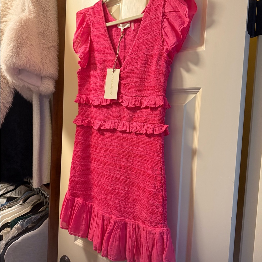 LoveShackFancy Vibrant Pink Ruffle Mini Dress